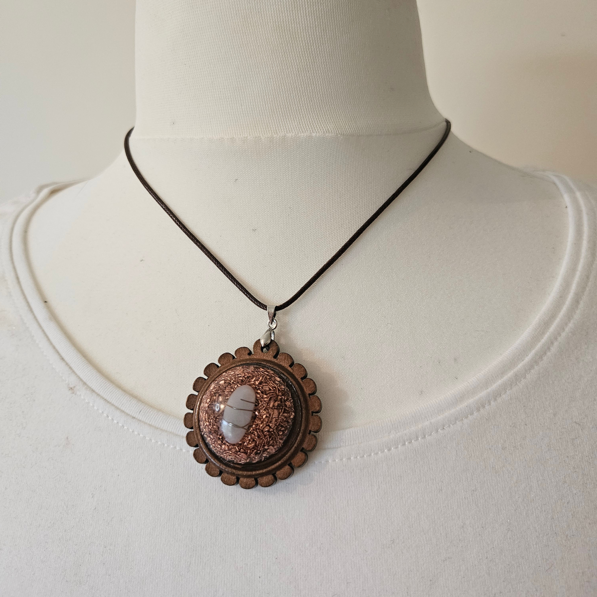 Orgonite Pendant – Amazonite & Copper (Wooden Bezel)