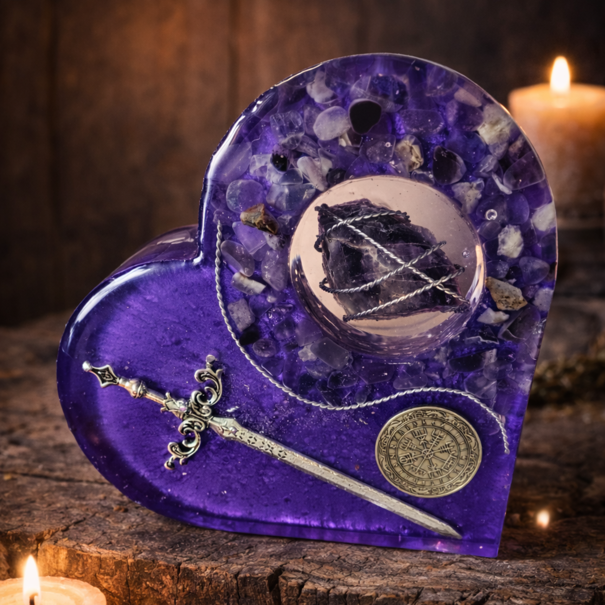 Purple Guardian Heart – Amethyst Orgonite Charging Plate