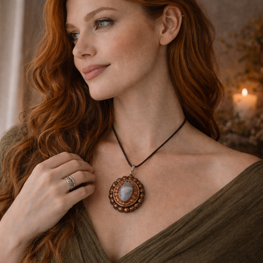 Orgonite Pendant – Amazonite & Copper (Wooden Bezel)