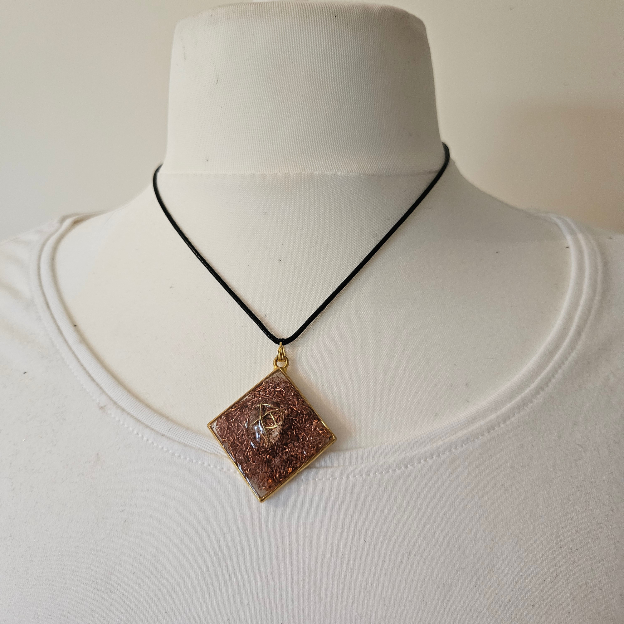 Copper Triskelion Orgonite Pendant – Quartz Energy Amulet