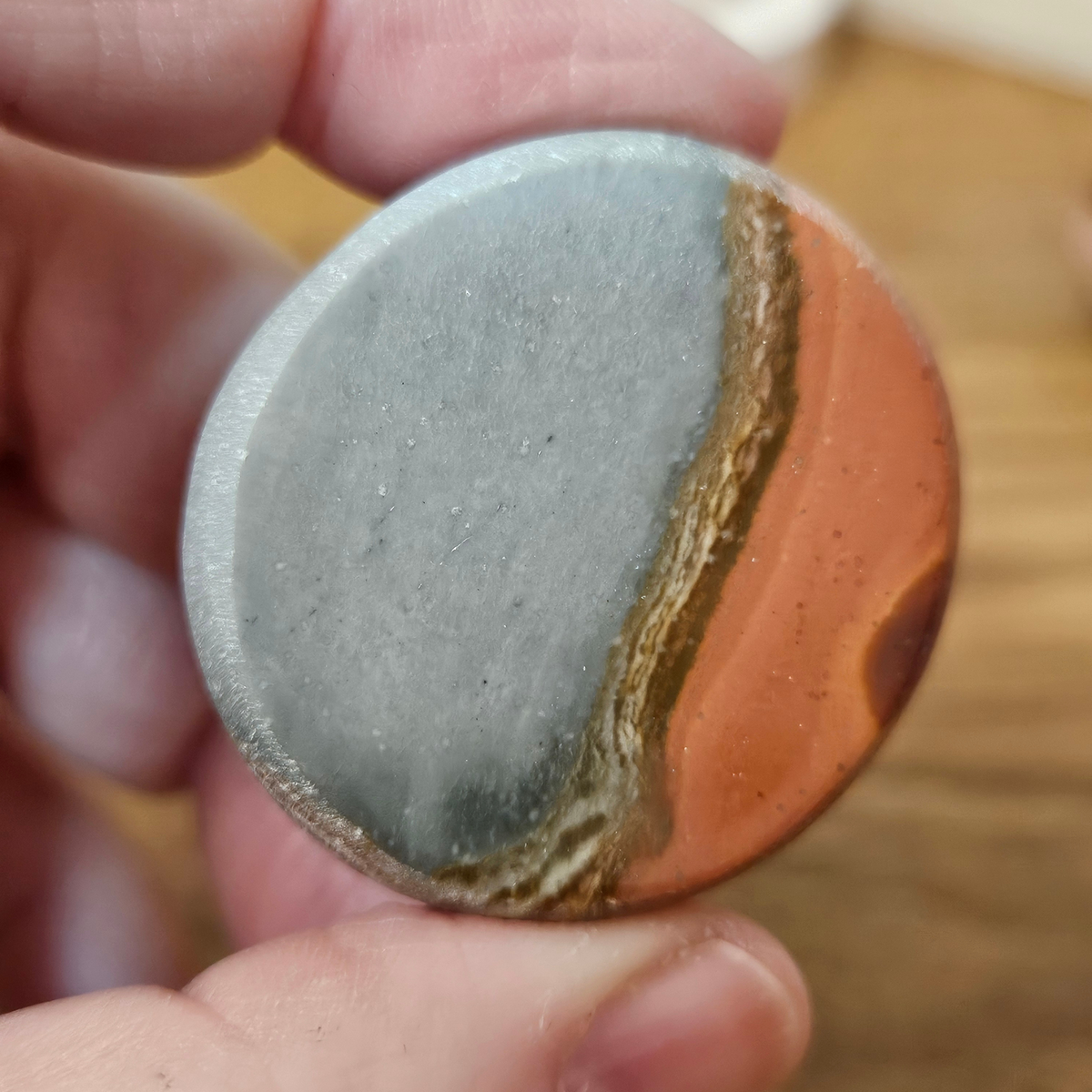 Polychrome Jasper dragon egg with unique natural terracotta, grey and brown patterning.
