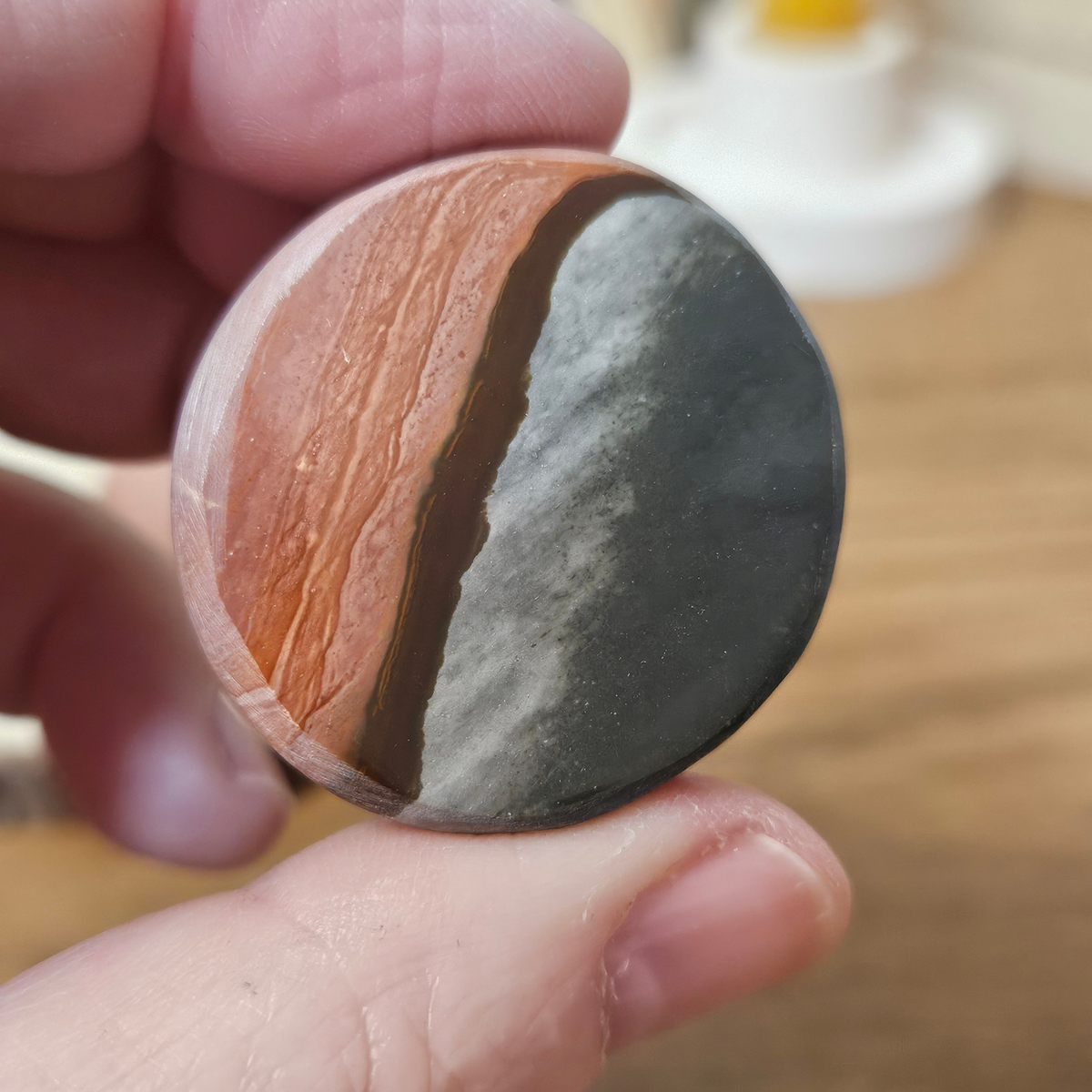 Polychrome Jasper dragon egg with unique natural terracotta, grey and brown patterning.