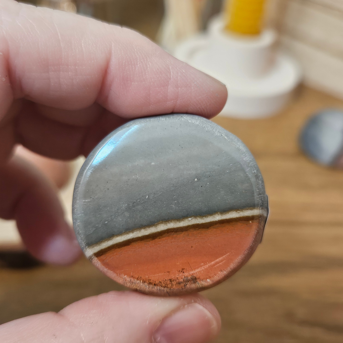 Polychrome Jasper dragon egg with unique natural terracotta, grey and brown patterning.