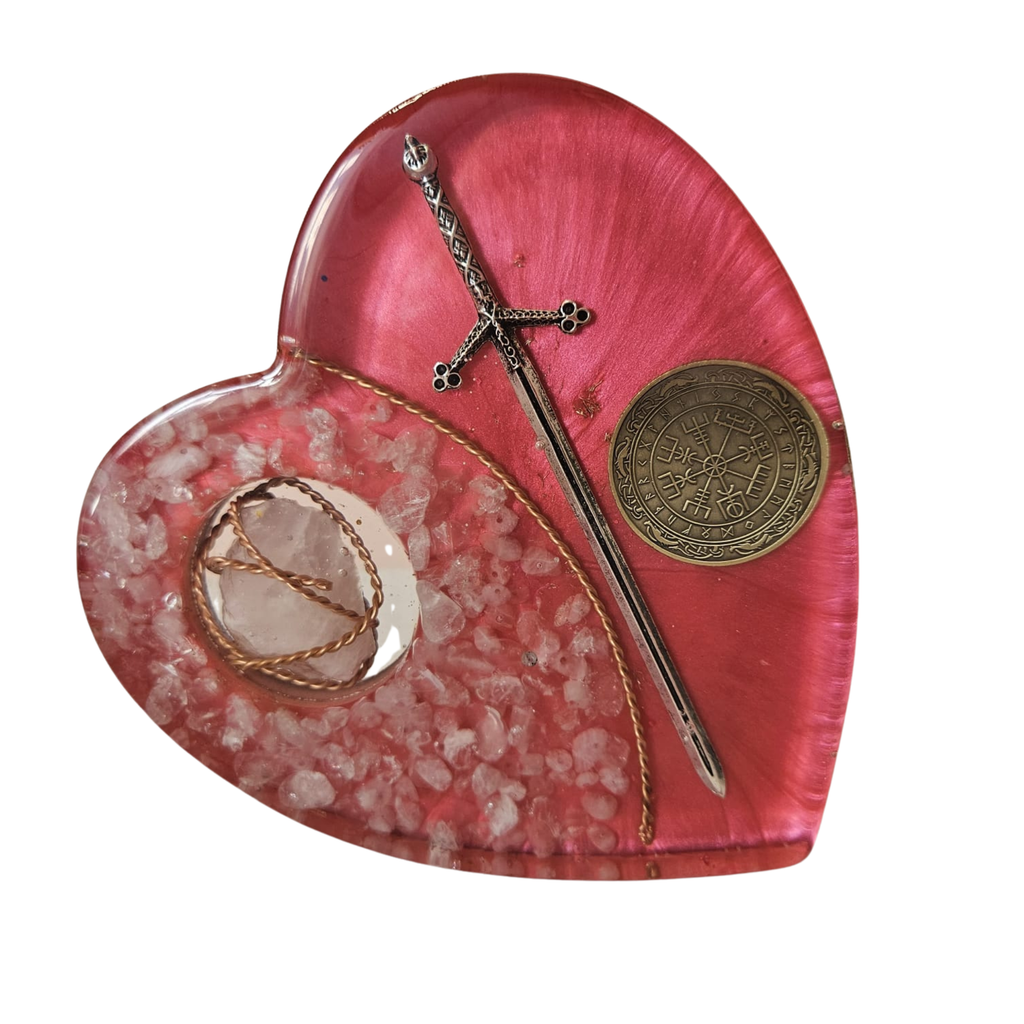 Red Guardian Heart – Rose Quartz Orgonite Charging Plate